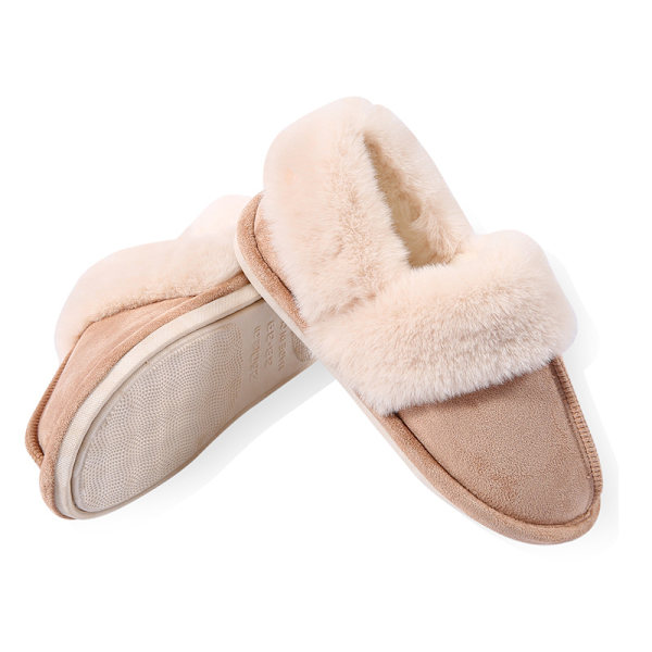 Vintervarme myke tøfler for kvinner - Flat innendørs tøfler (Khaki, 38-39)