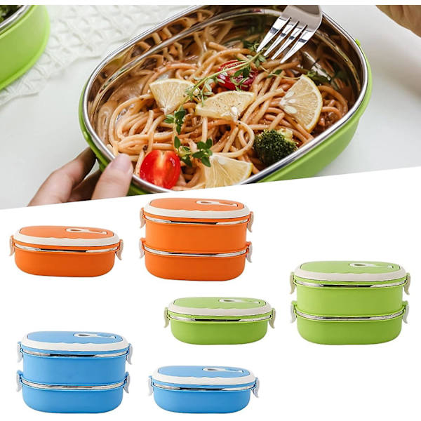 Termisk Bento Madkasse med Termisk Rustfrit Stål Madbeholder Lækagesikker til Børn Voksne Studerende Børn (Blå 1 Lag)
