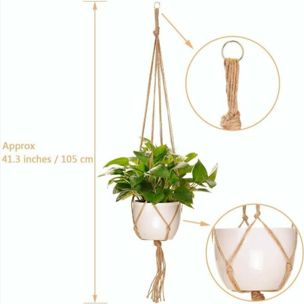 Set med 4 st hängare växt Macrame krukhållare hängande växt hängare inomhus utomhus trädgårdsdekoration med - 2 st 105 cm och 2 st 90 cm, 4 fot