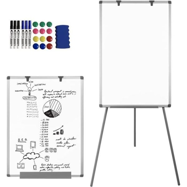 Aufun Flip Whiteboard 90 x 60 cm med stativ, højdejusterbar, magnetisk og skrivbar (stativ)