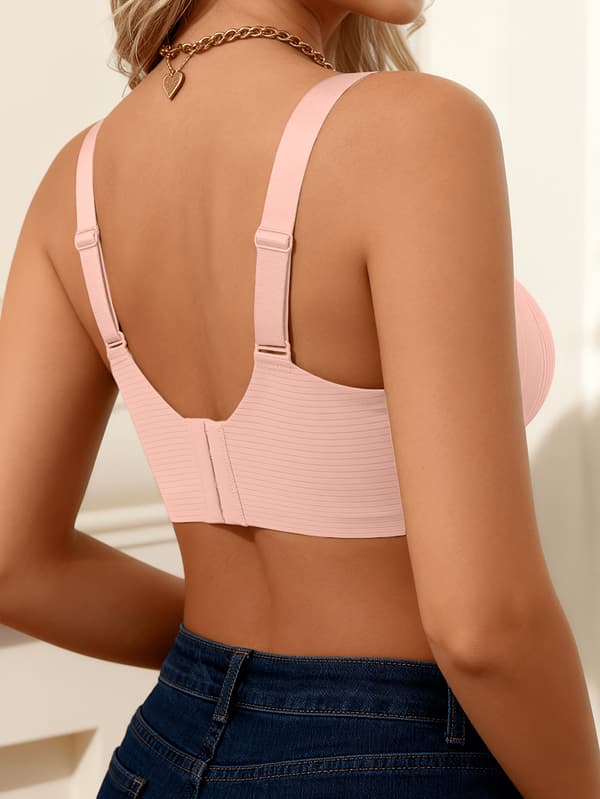 Dame BH med brede stropper, push-up, uten bøyle, komfortabel, ensfarget, uformell pink S