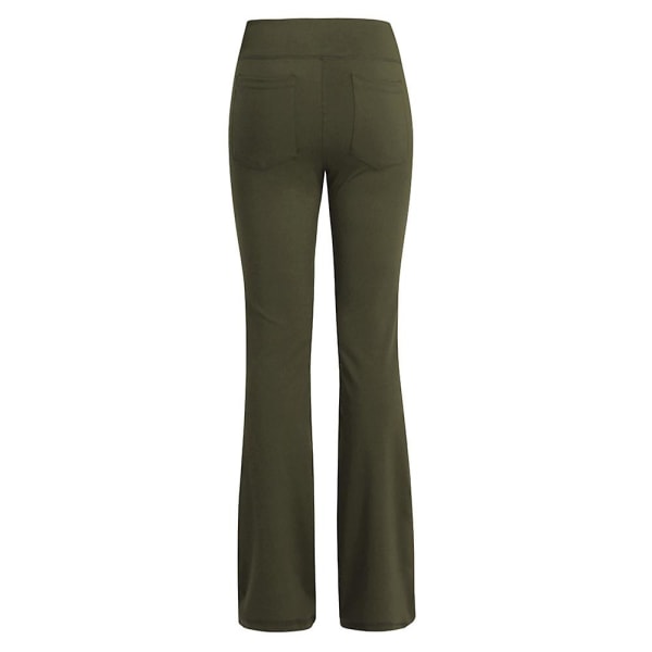 Dam Plain Elastisk Hög Midja Yoga Byxor Andas Bekväm Full Längd Bred Ben Byxor Sommar Casual Flare Byxor Grön Green 4XL