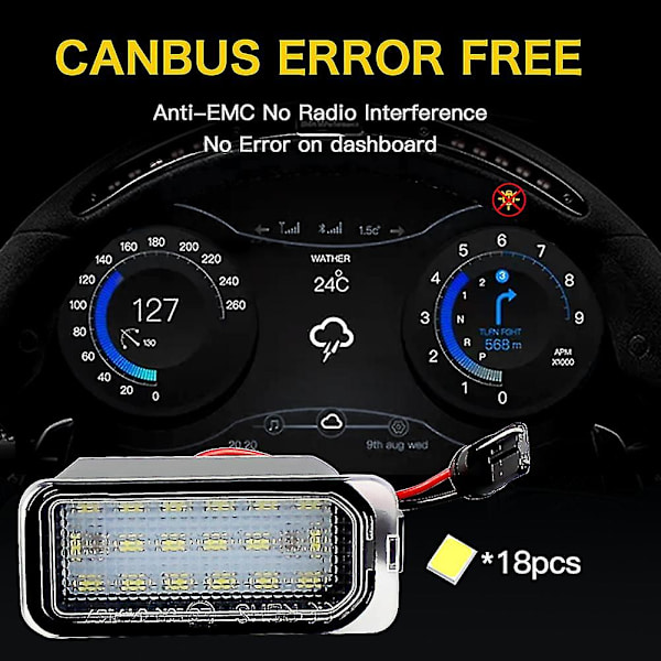 2 st. Nummerplåtsbelysning för Ford Kuga S Max Mondeo Mk4 Mk5 Mk2 Fiesta 2008-2019 Focus Abs Plast 12v Led Nummersignallampa