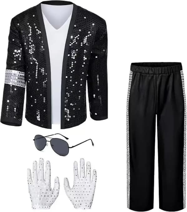 Michael Jackson Superstar-kostym för barn för Halloween, karneval, scenframträdande, dans och cosplay Set B 7-8T(130)