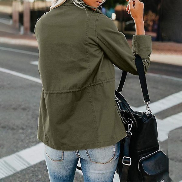 Naisten napitettava sotilastakki Streetwear syksytakki pitkä Sl armeijanvihreä Army Green XL