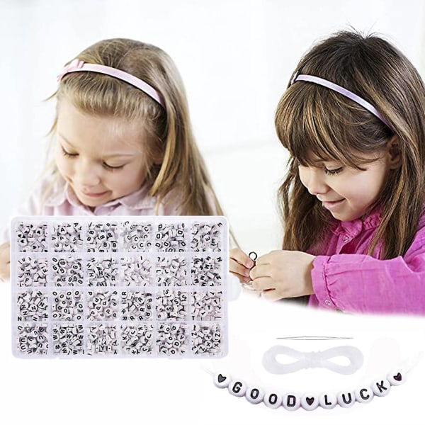 1200st vita bokstavspärlor 7 mm akryl alfabetpärlor Az-pärlor för gör-det-själv smycken att göra halsband armband handgjord present