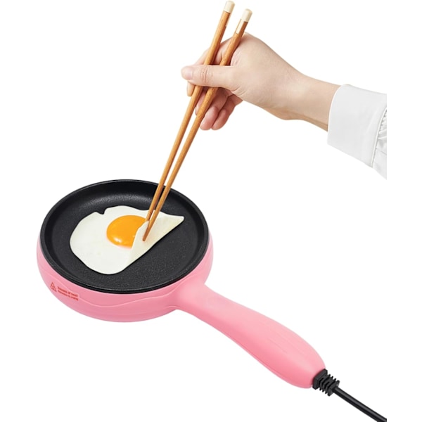 Mini Elektrisk Stekepanne 6 Tommer Rund Stekepanne Elektrisk Cuisine Stekepanne med Tre Spatel 450W Rustfritt Stål Stekepanne (Rosa) Pink