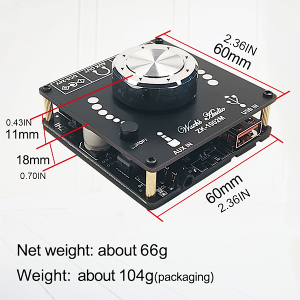 ZK-1002M 100W+100W Bluetooth Kompatibel 5.0 Effekt Audioförstärkare Kretskort Stereo AMP Förstärkare Hemmabio AUX USB WELLNGS