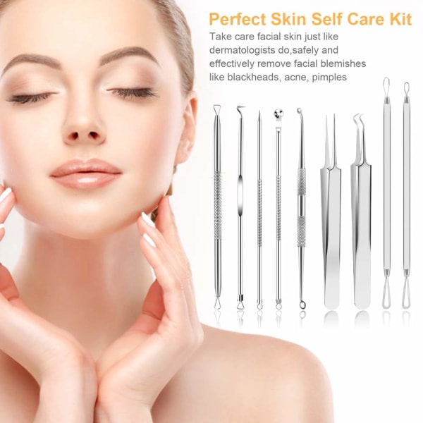 Pore Worm Remover Kit med 10 deler i rustfritt stål