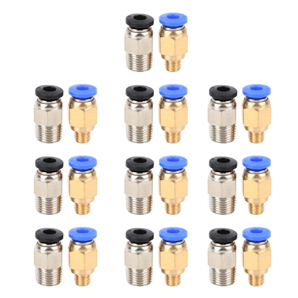 20 stk. lige pneumatiske koblinger til Bowden Ex 3D-printer PC4-M10/PC4-M6