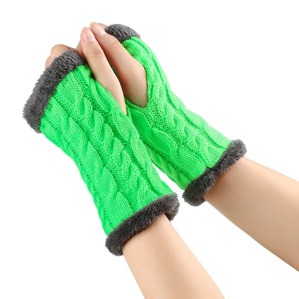 Elastiska stickade vinterhandskar | Tjocka varma stretchiga garnhandskar *Fluorescerande grön 16#* Fluorescent Green 16#