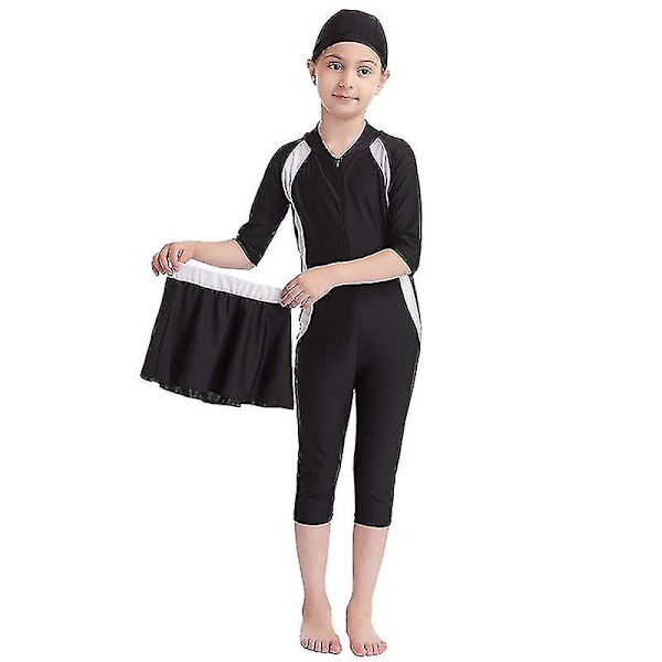 Perfekt flickor barn muslimsk badkläder islamisk badkläder mild hud Burkini badkläder strandkläder - Perfet svart Black 13-14 Years