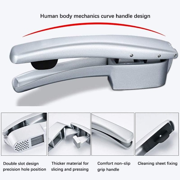 Vitlökspress, 2-i-1 vitlökshackare och vitlöksskivor, 7,47x1,57