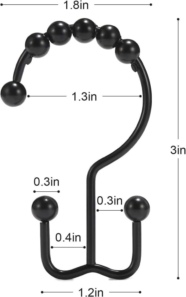 Brusestangskroge i rustfrit stål - 7-pak S-formede rullekroge - Sorte badeværelsesgardinringe til stænger