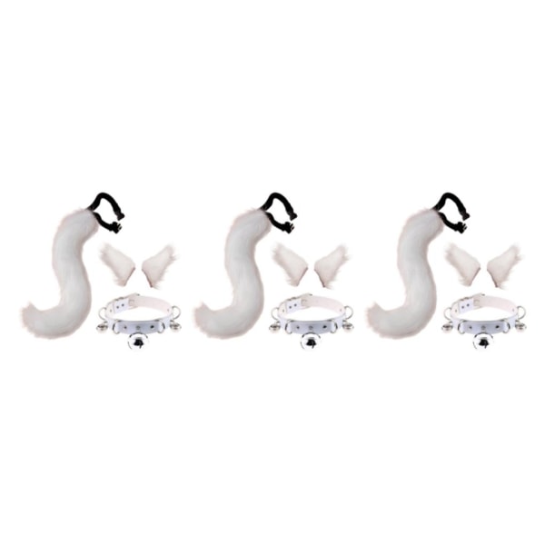 1/2/3/5 Faux Cat Ears and Tail Set Halloween Fancy Dress Cosplay White-WELLNGS White White 3PCS