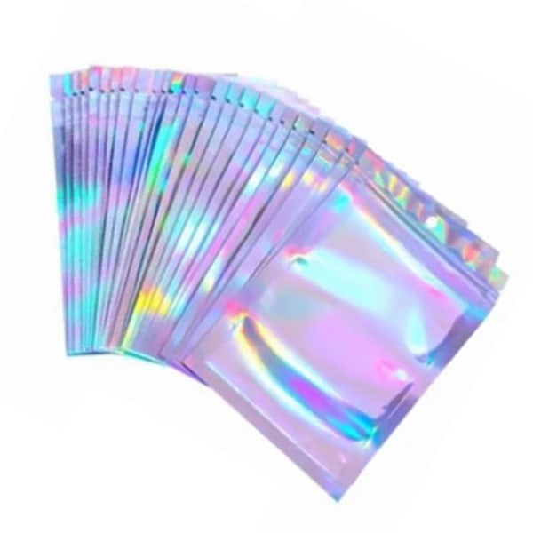 100 st Hologram Cellophane Självförslutande Påse 9 X 12cm Iriserande Dragkedja Lås Påse för Godis Kex 0.1