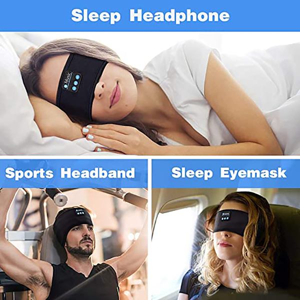 Bluetooth-urheilupääpanta - kuulokkeet Bluetooth-unikuulokkeet silmäsuojus musta pääpanta