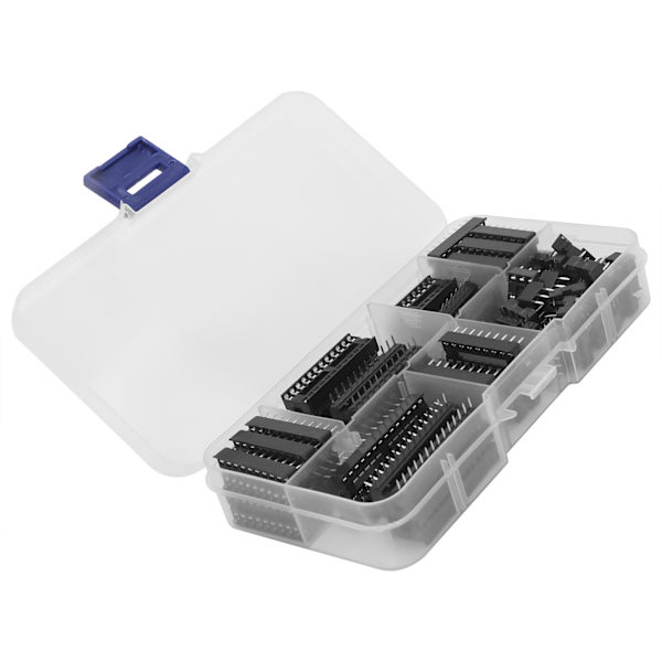 66 stk IC-brikkesokkel Flat Pin DIP integrert kretskomponent sortimentsett 2,54 mm