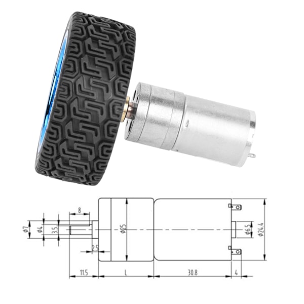 2 st/set DC 6V 280RPM 25GA370 DC-växelmotor 4mm axel med monteringsfäste 65mm hjulset