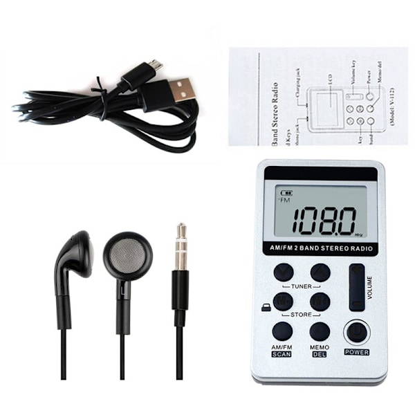 Mini bärbar silvergrå digital display litiumbatteriladdning liten radio USB-gränssnitt,