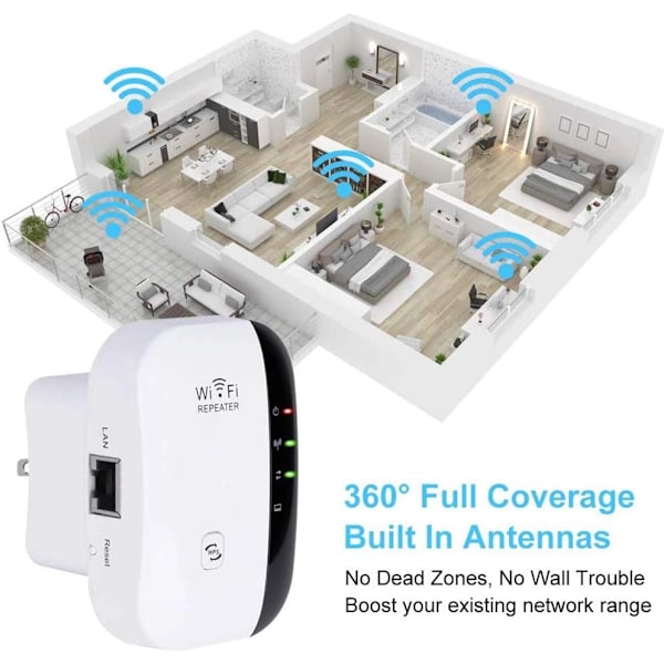 WLAN-repeaterförstärkare, 2,4 GHz WiFi-extender med repeater/AP-läge, booster, långdistansförstärkare med Ethernet-port för alla WLAN-enheter