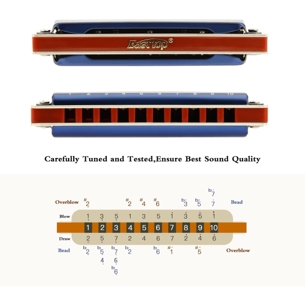 Oriental Ding 10-håls Blues Blues Munspel Professionell Musik för Vuxna Nybörjare
