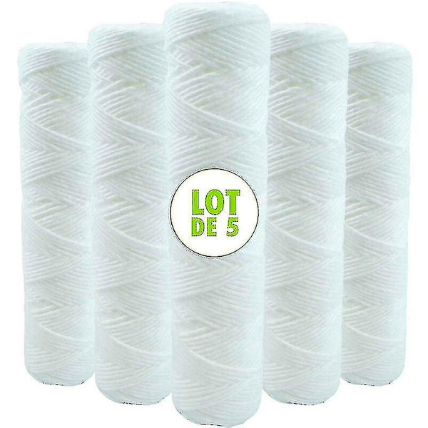 Set med 5 spolningsvattenfilterpatroner Anti-sediment 9 tum 3/4 - 20 mikron Kompatibel med 10 tums filter Tillverkad i Frankrike - Shlm