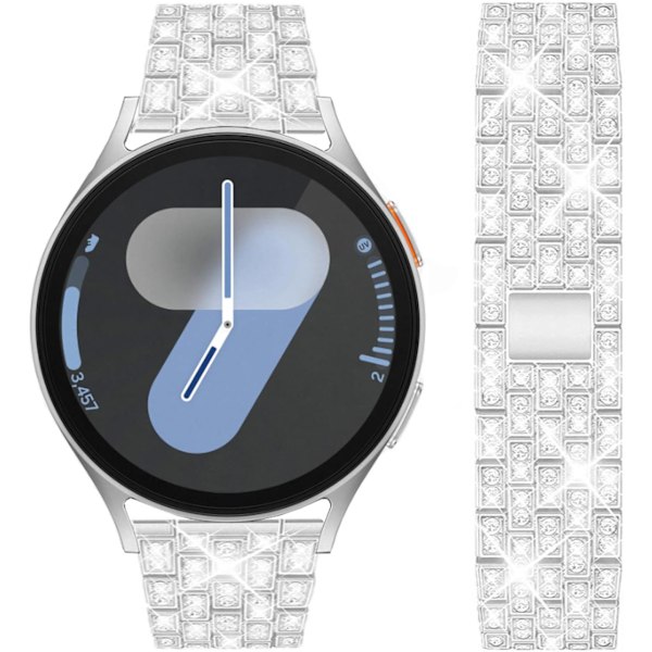 Rem för Samsung Galaxy Watch 7/6/5/4 20mm Bling Diamond Metallersättningsband för kvinnor och män Silver