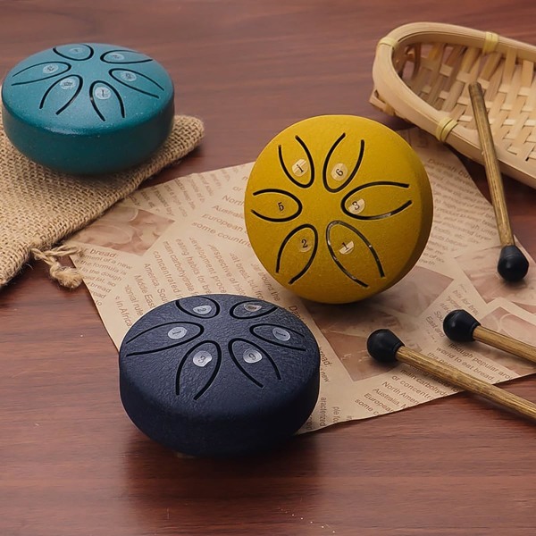 Buddha Stones Mini Steel Tongue Drum 3 tum ljudläkande trumset, Mini Handpan Drum, 6 toner Worry Free Drum, Worry Free Drum, Handpan Drum Navy blue