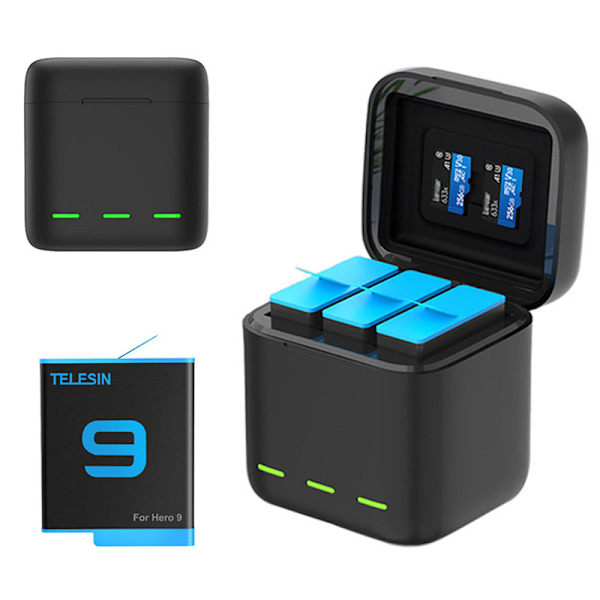 TELESIN akku 1750 mAh GoPro Hero 10:lle 3 tapaa LED-valo Bat charging box