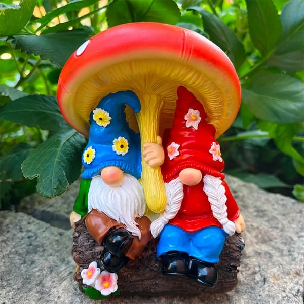 Bedst sælgende Resin Par Gnome Dværg Statue med Svamp | Have & Hjem Indretning_ grå_ grey