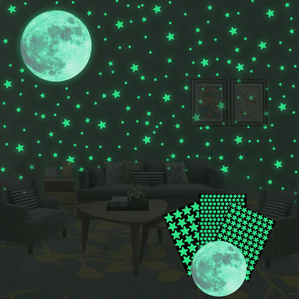 334st Luminous Dots Stars and Moon Wall Stickers för barn