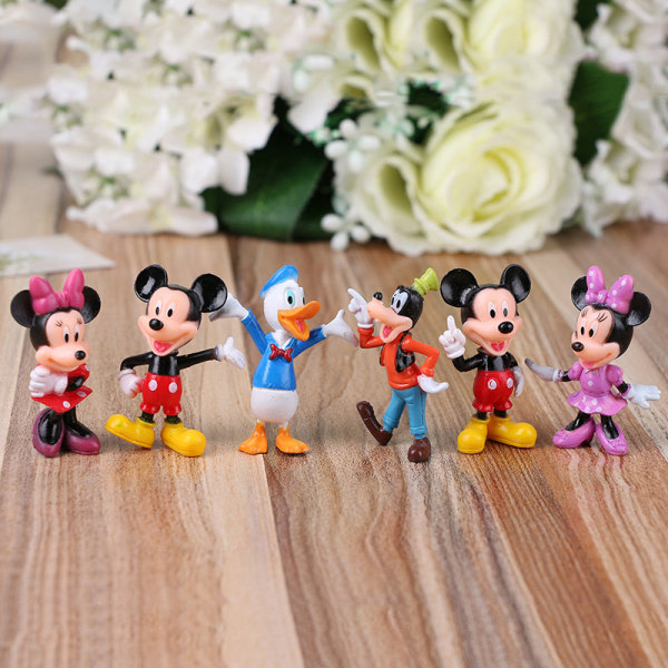 6 stk./sæt Disney-figurer Mickey Mouse Anime-figurer Børnelegetøj