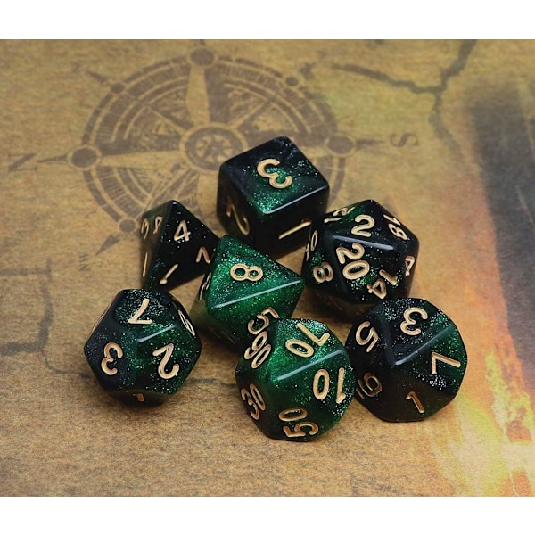 Multisidet DND Terning Sæt Glitter Terninger til Dungeons and Dragons RPG Grøn Blandet Sort Nebula Farvede Terninger