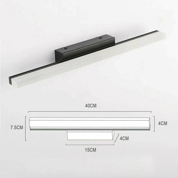 LED badeværelsesbelysning 40 cm kold hvid 9 W 6000 K sort indendørs badeværelseslampe badeværelsesbelysning 800 lm ikke dæmpbar [energiklasse F]