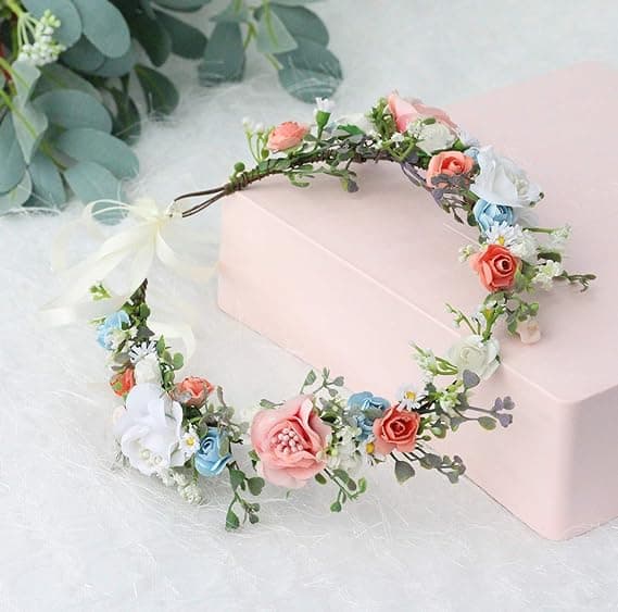 Justerbar blomsterhodebånd Blomsterkrans Krone Halo Hodeplagg Bryllupsfest