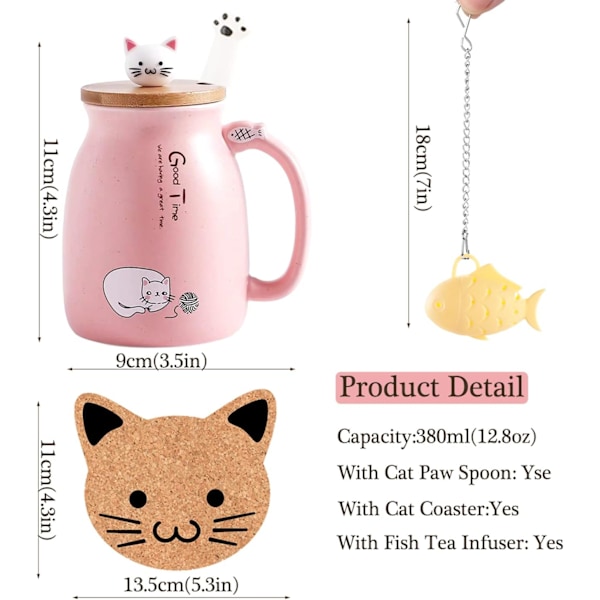 Kawaii Tekopp med Infuser Søt Katt Krus Keramisk Kaffe Kanne Tekanne Søte Ting