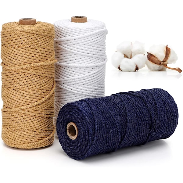 3 farver Macrame Garn, Macrame Reb 3mm X 100m Naturlig Macrame Co