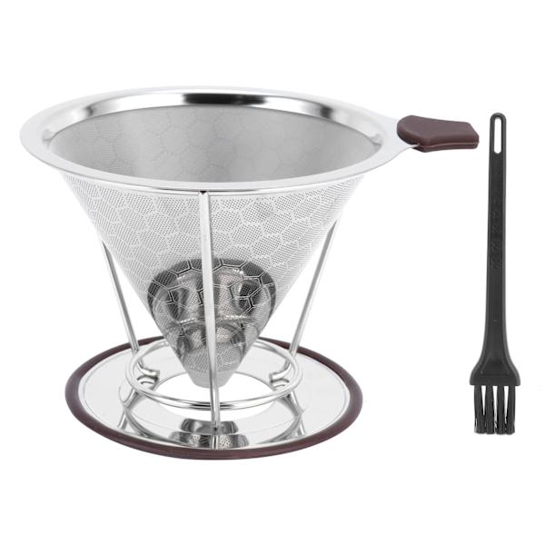 Rustfrit stålfilter med holder Kaffeefilter Mesh Funnel Køkken kaffebrygningsværktøj 1-6 kopper