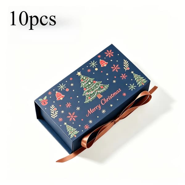 10 st julklappsförpackningar med band, julgranssnöflinge presentförpackning, förpackningslåda, för små presenter till högtider och bröllop 10pcs Blue Reference size chart