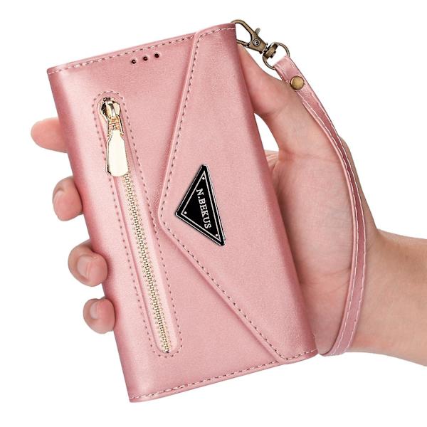 Nahkainen crossbody-olkahihna vetoketjullinen lompakko yhteensopiva Samsung Galaxy S23 Ultra/s23 Plus/s23 korttipidikkeellä ruusukulta Rose Gold S23 Ultra