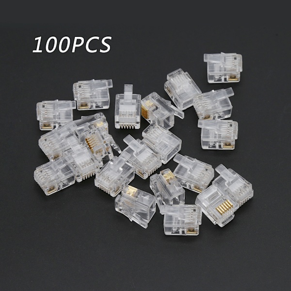 100 st RJ12 6P6C Modulär Kabel för Telefonkontakter Kristallkontakter[qb]