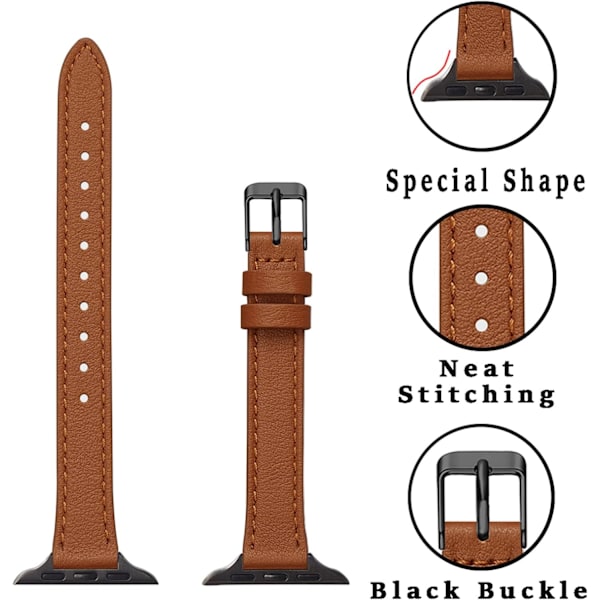Slanke skinnreimer kompatibel med Apple Watch Band 38 mm Brun med Svart Brown with Black 38mm/40mm/41mm