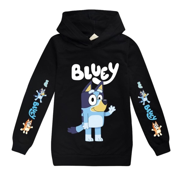 Bingo Bluey Hoodie med tecknad tryck för barn casual tröja Svart Black 11-12 Years