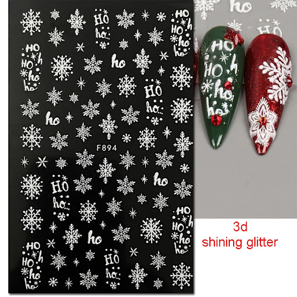 Neglekunst 3D-klistremerker skinnende glitter vinter jul snøflak lim skyer negleklistremer dekorasjon for neglespisser skjønnhet. JO910lasersilver