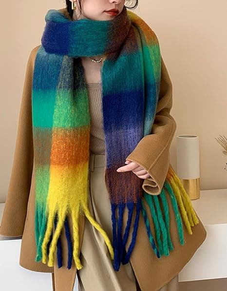 Regnbue Varmt Skjerf For Kvinner Vinter Sjal Wrap 100% Resirkulert Polyesterfiber 190x37cm