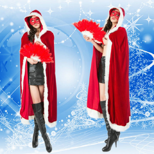 Womens Christmas Cloak Santa Claus Hooded Cape