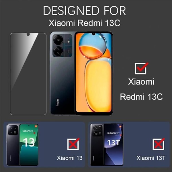 Härdat glas för Xiaomi Redmi 13C - 3 delar - 9H resistent transparent skyddsglas