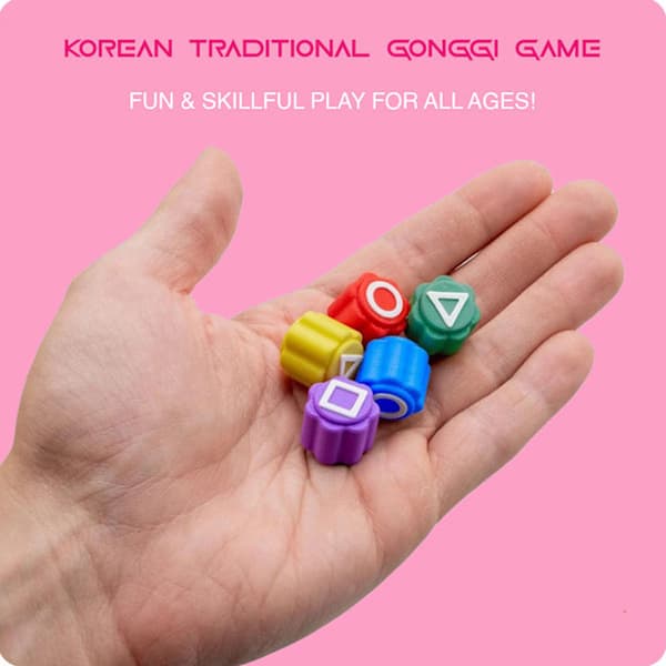 Koreansk Traditionel Gonggi - Jack Stone Spil Sæt Inspireret af Squid Game 2 (5 Stykker + Base)