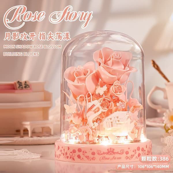 Micro Brick Evig Blomsterset | Mini Bukett Byggsats med Presentförpackning & Dammskydd | Dekorativ Blomstermodell *Jasmin*bas Jasmine base